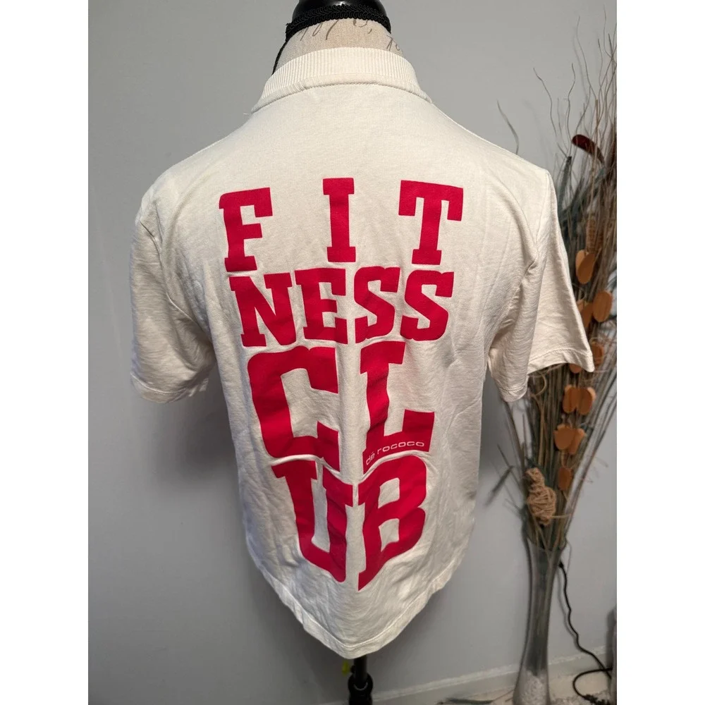 DEROCOCO Mens Cream Fitness Club Graphic Short Sleeve Polo Shirt‎ XS